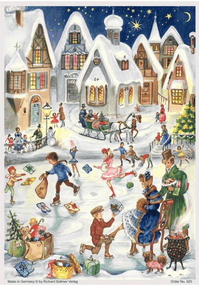 Ice Skating Joys of Times Past Advent calendar, A4 size 21 by 29.7 centimetres